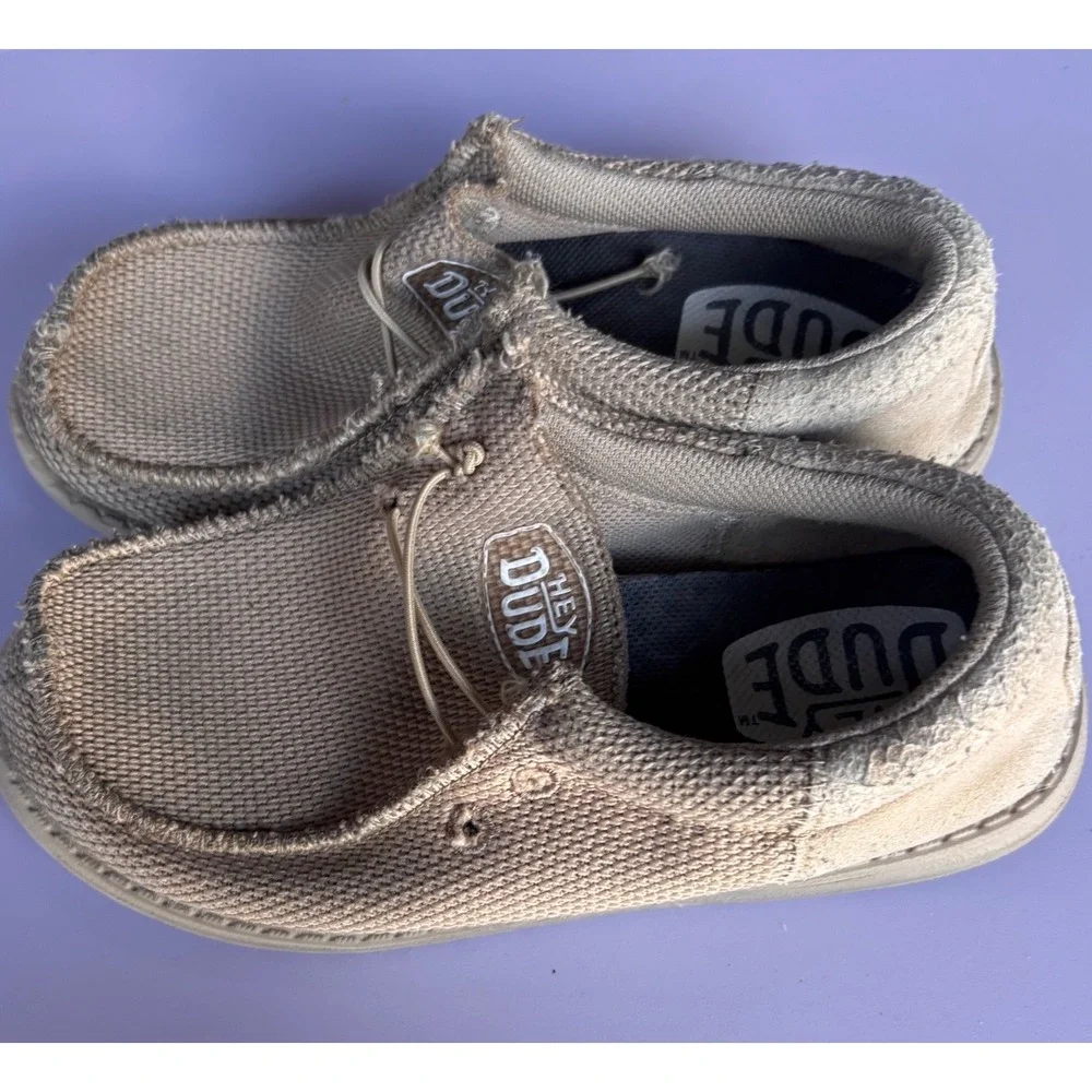Hey Dude Wally Youth Funk Mono Tan Khaki Slip On Loafers Kids Size K13 40047-234